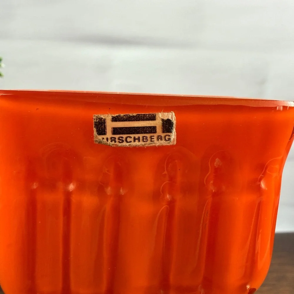 Vintage Hirschberg Orange Cased Glass Vase | Mid-Century | Original Label